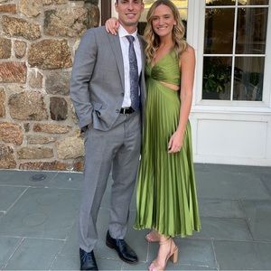 Abercrombie Satin Pleated Cutout Midi Dress Green XS